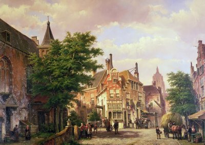 Figures at a Crossroads in Amsterdam by Willem Koekkoek